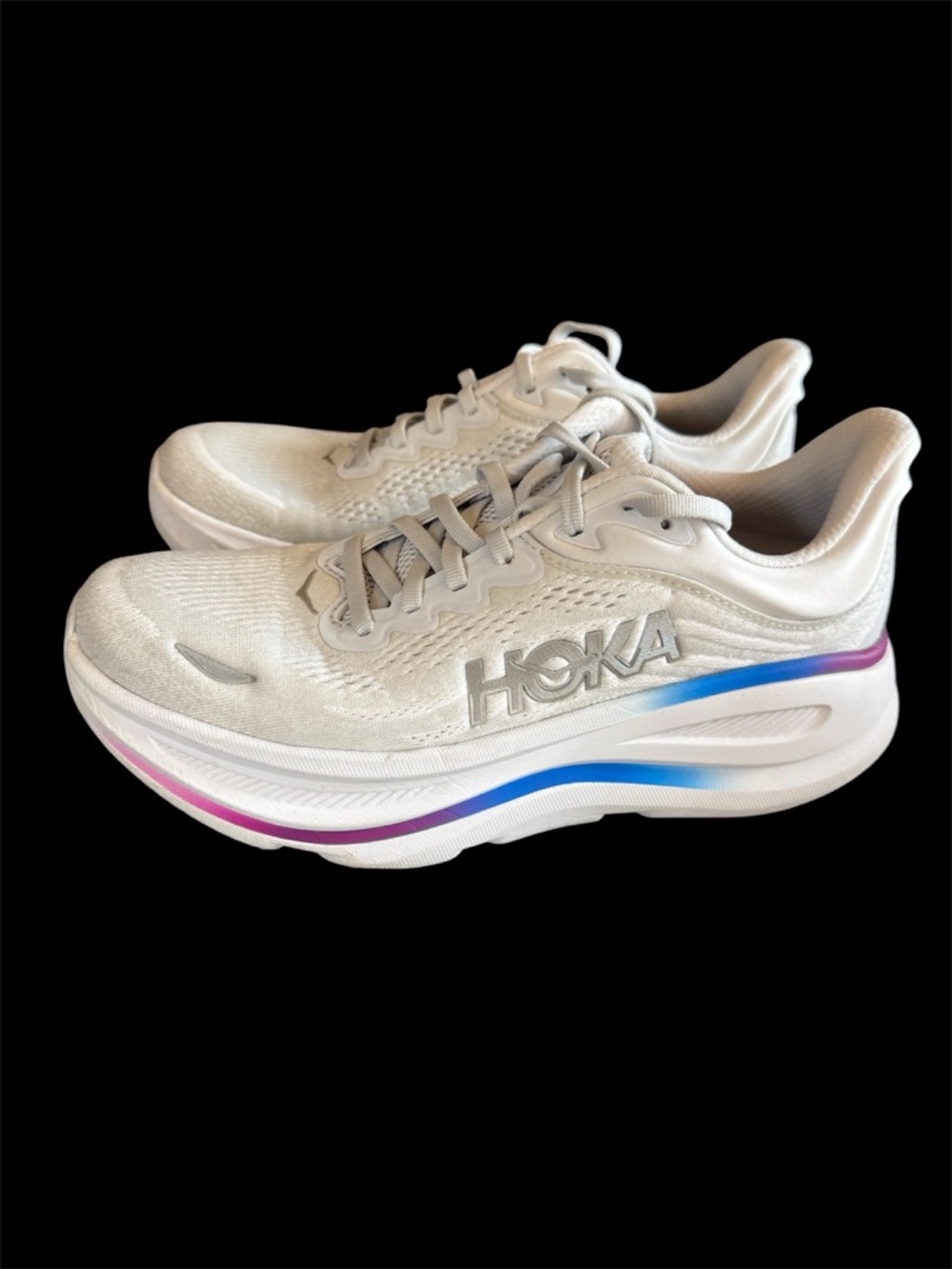 Hoka Women's White Running Shoes with Blue and Pink Gradient Trim